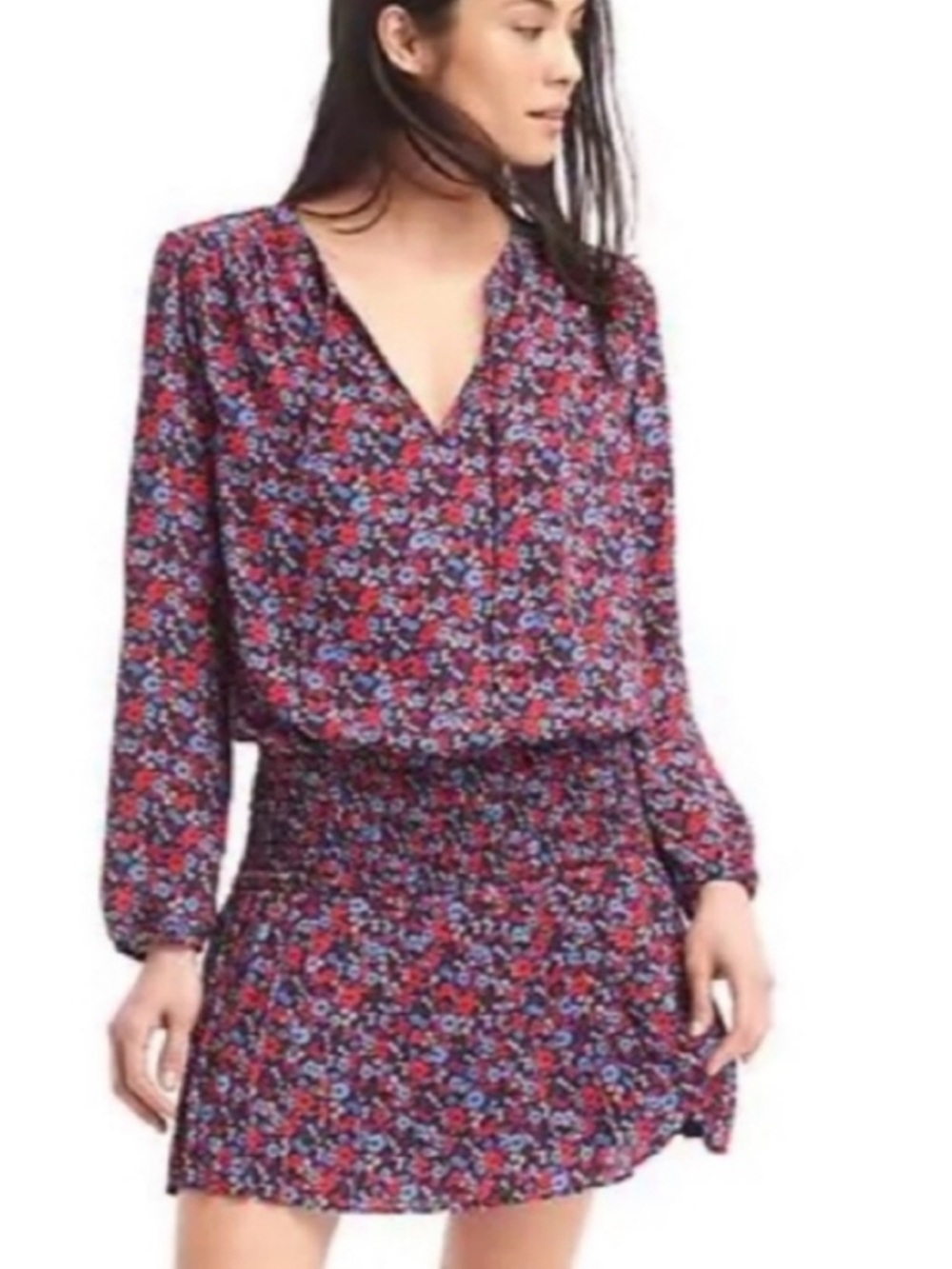 GAP blue Floral long sleeve dress